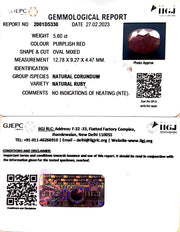 5.60/CT Natural Neo Burma Ruby with Govt. Lab Certificate (4551)